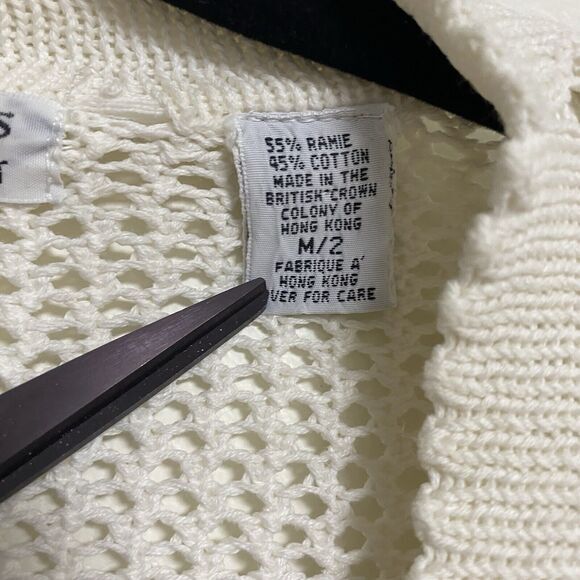 Vtg Express Tricot Womens Sweater Long Cardigan Size M Crochet Open Knit Flowers - Picture 7 of 9